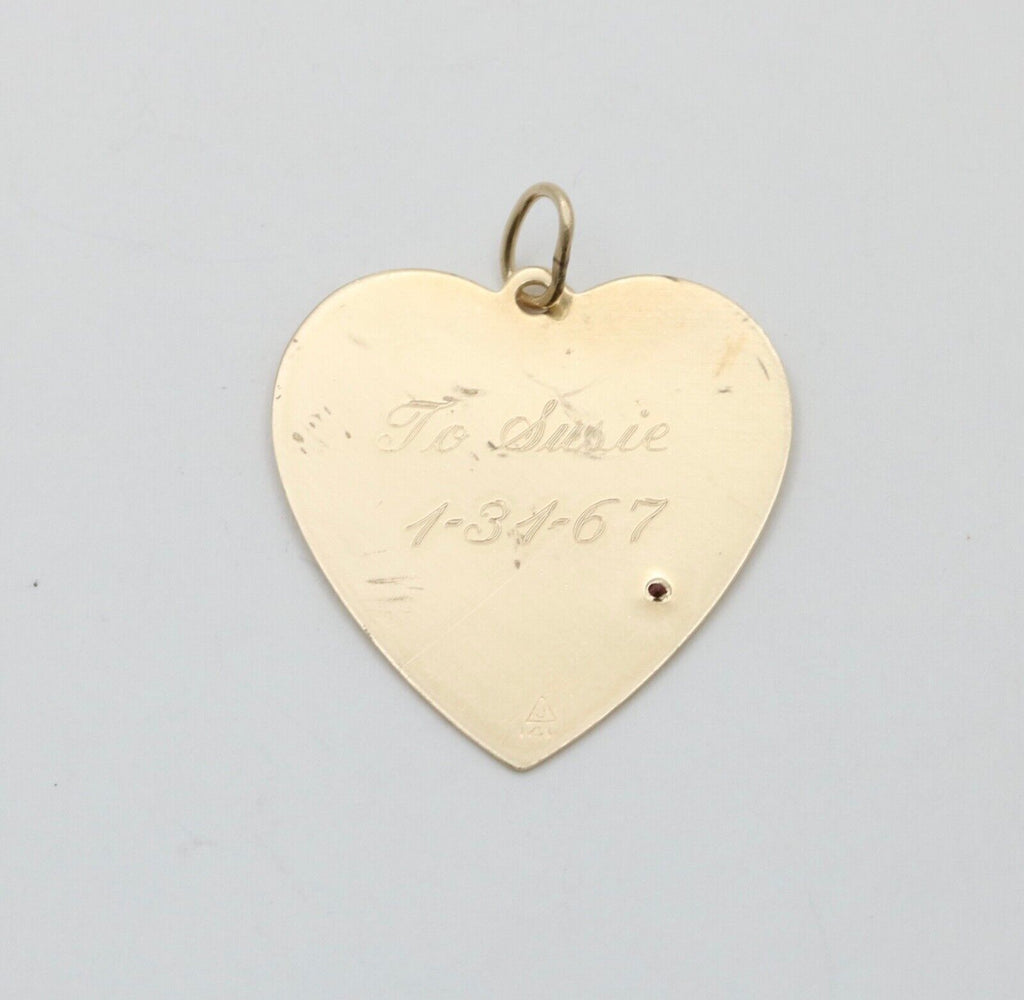 Vintage 14K Yellow Gold January Calendar Birthday Heart Charm, Birthstone Garnet