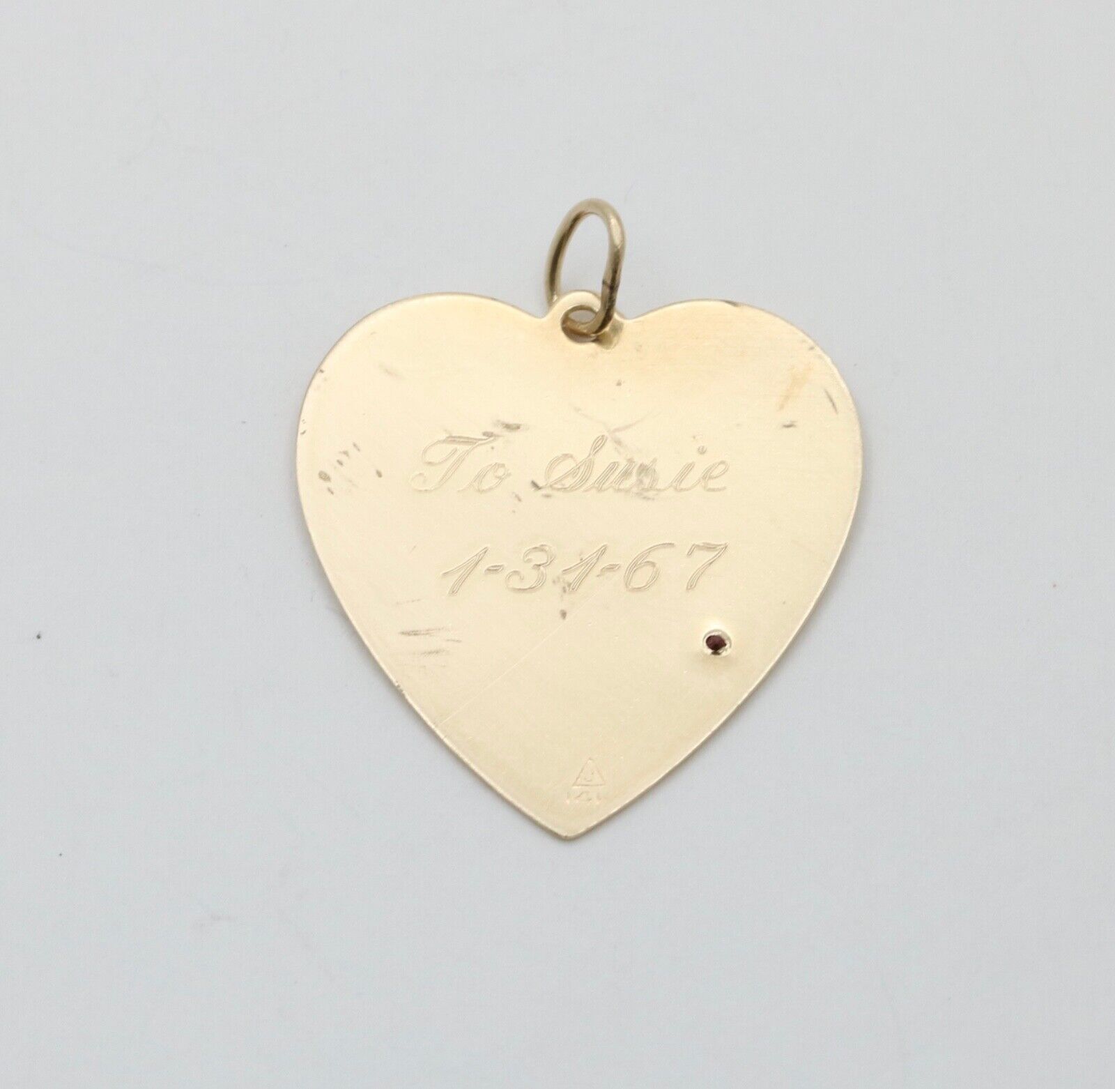 Vintage 14K Yellow Gold January Calendar Birthday Heart Charm, Birthstone Garnet