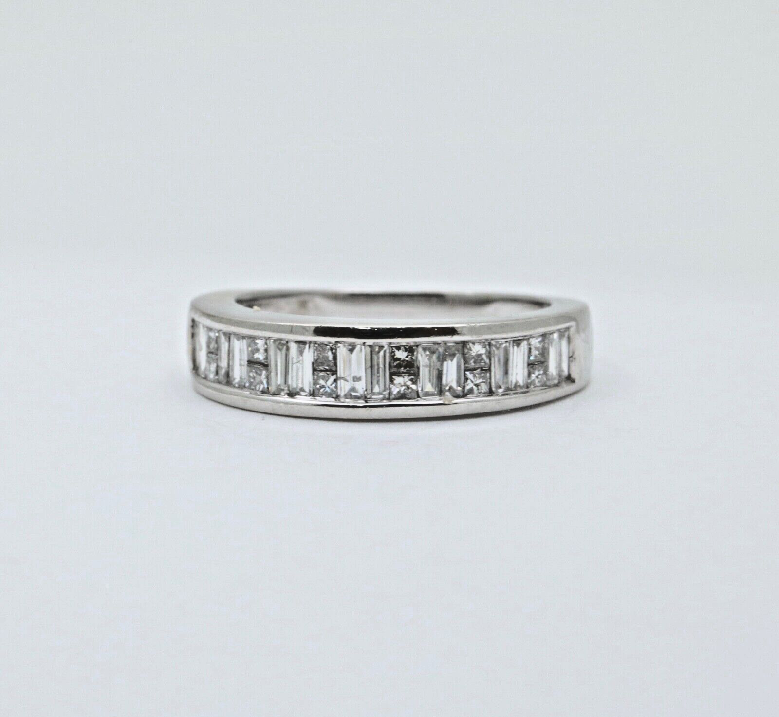 Vintage Baguette Table Cut Diamonds 14K White Gold Band Ring