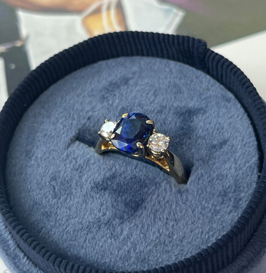 Vintage 14k Yellow Gold Sapphire & Diamond Ring, Engagement Ring.