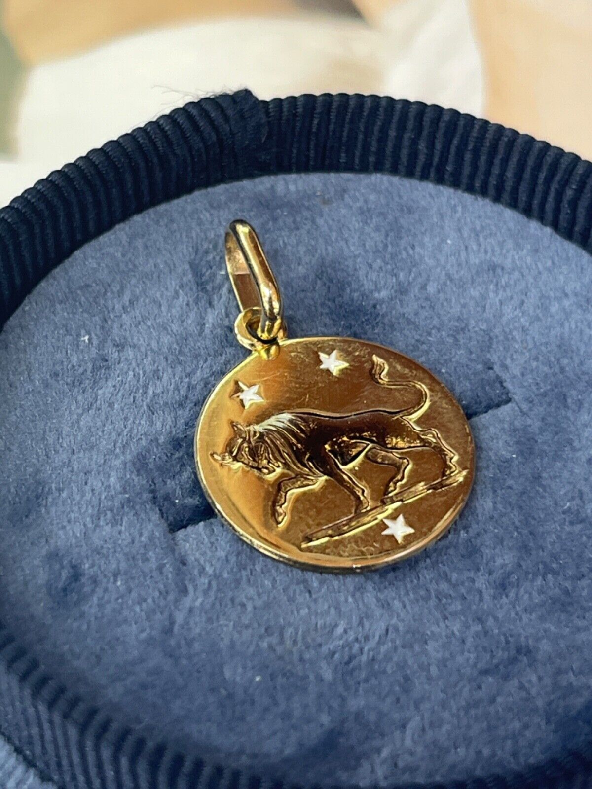 Vintage 14K Yellow Gold Zodiac Taurus Enamel Charm Pendant