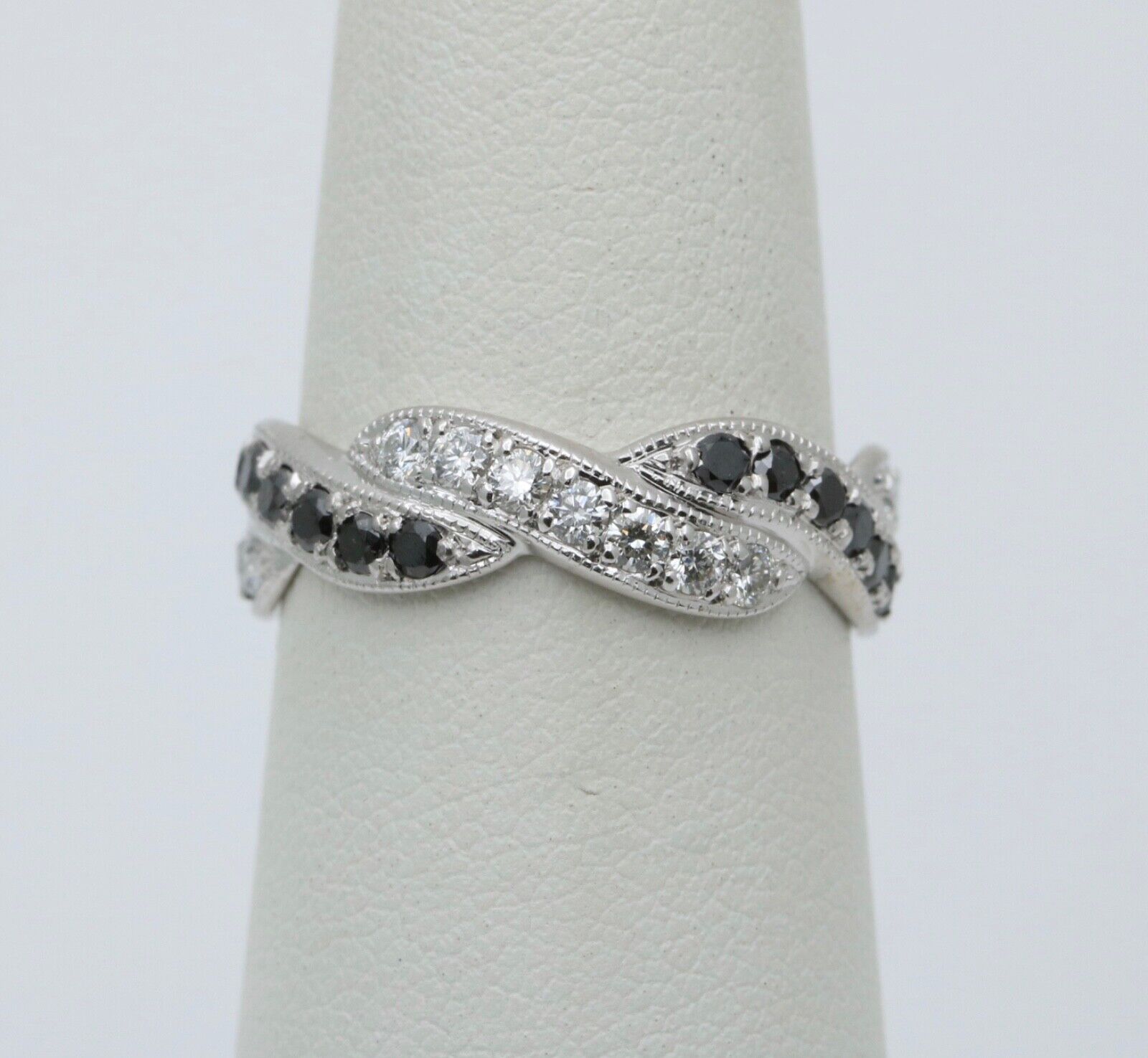 Vintage Diamonds Blue Sapphires 14K White Gold Ring