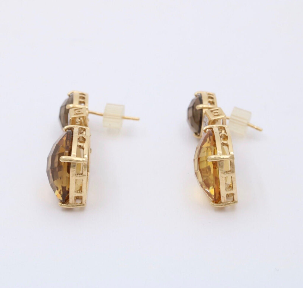 Vintage Citrine Amethyst Diamond 14K Yellow Gold Dangle Earrings