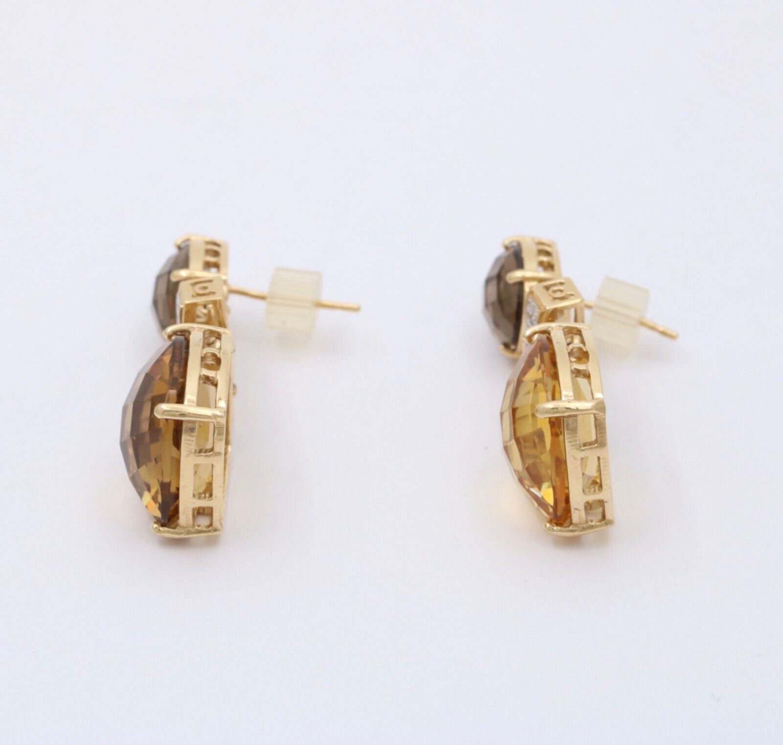 Vintage Citrine Amethyst Diamond 14K Yellow Gold Dangle Earrings