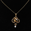 Art Nouveau 10K Yellow Gold Acorn Pearl Pendant Necklace
