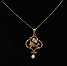 Load image into Gallery viewer, Art Nouveau 10K Yellow Gold Acorn Pearl Pendant Necklace
