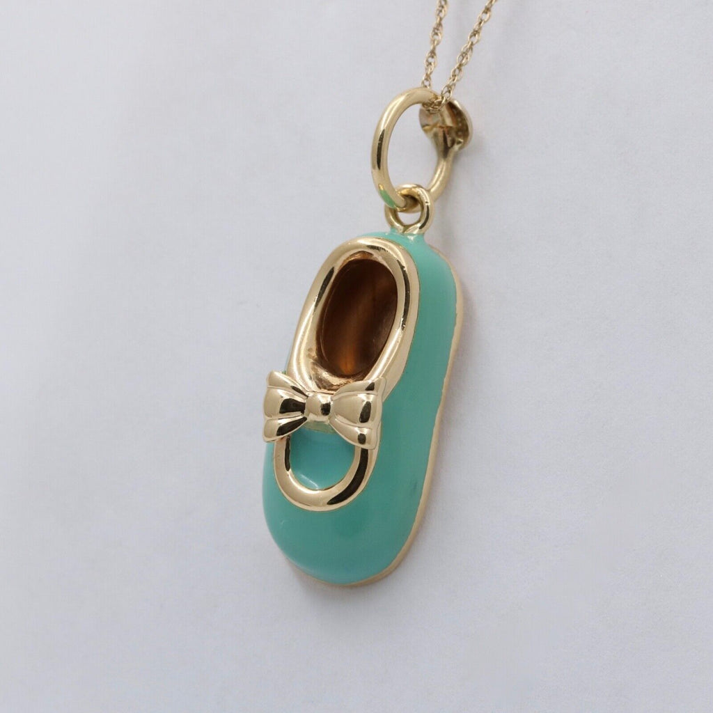 Vintage 14K Yellow Gold Enamel Baby Shoe Charm Pendant
