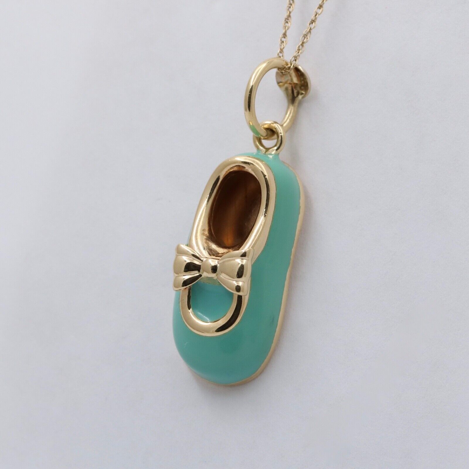 Vintage 14K Yellow Gold Enamel Baby Shoe Charm Pendant