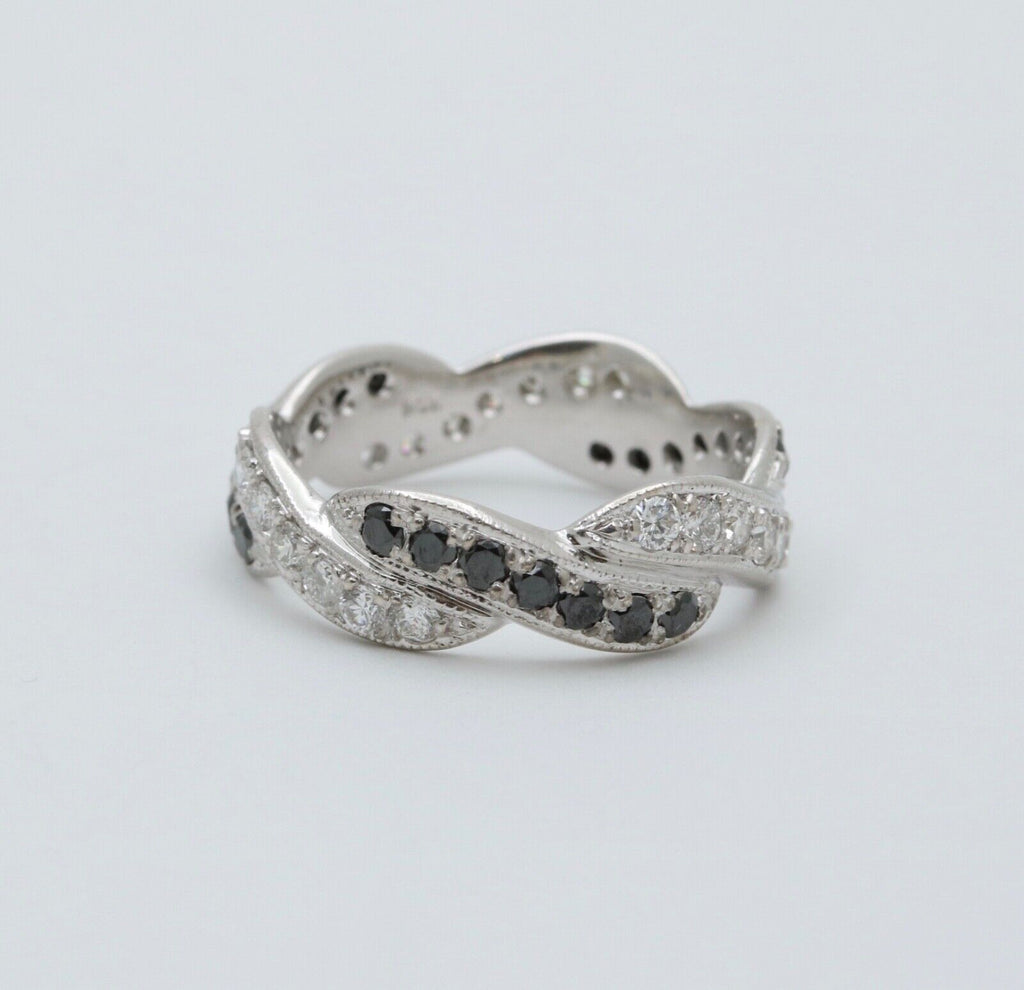 Vintage Diamonds Blue Sapphires 14K White Gold Ring