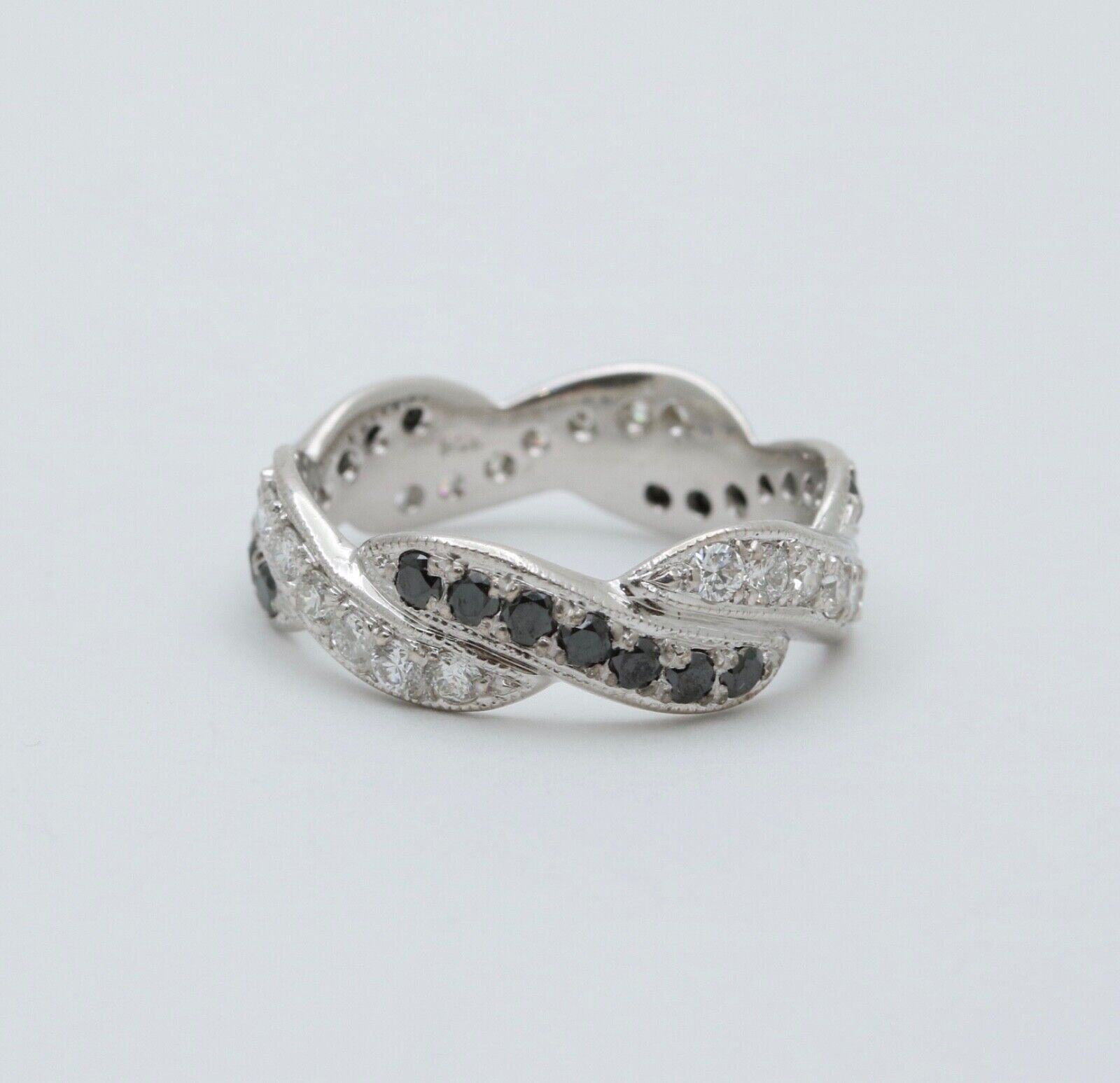 Vintage Diamonds Blue Sapphires 14K White Gold Ring