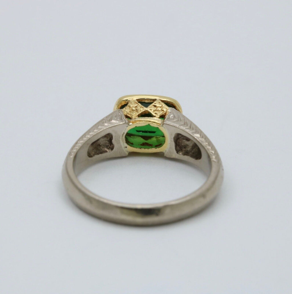 Vintage Tsavorite Garnet 18K White Yellow Gold Ring