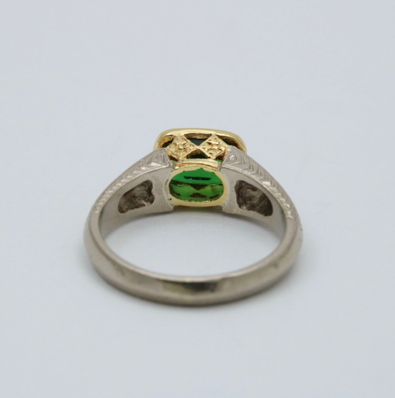 Vintage Tsavorite Garnet 18K White Yellow Gold Ring