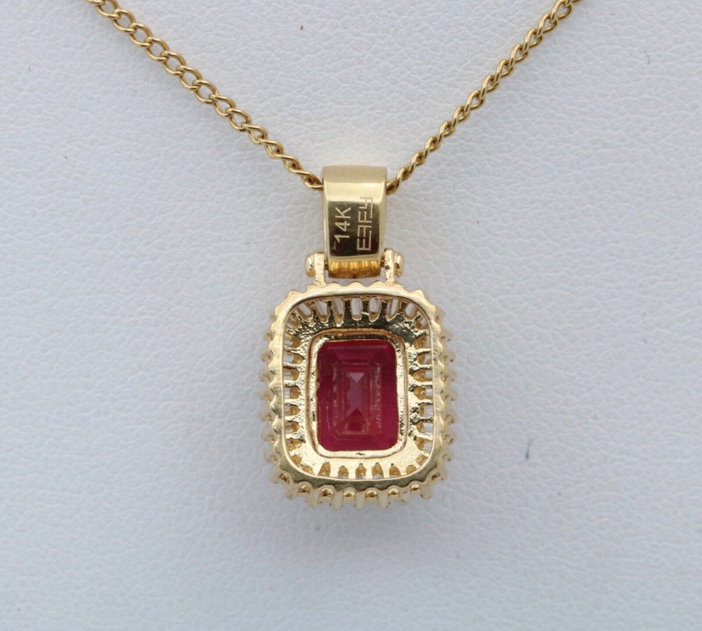Vintage 14K Yellow Gold Ruby & Diamond Pendant Necklace