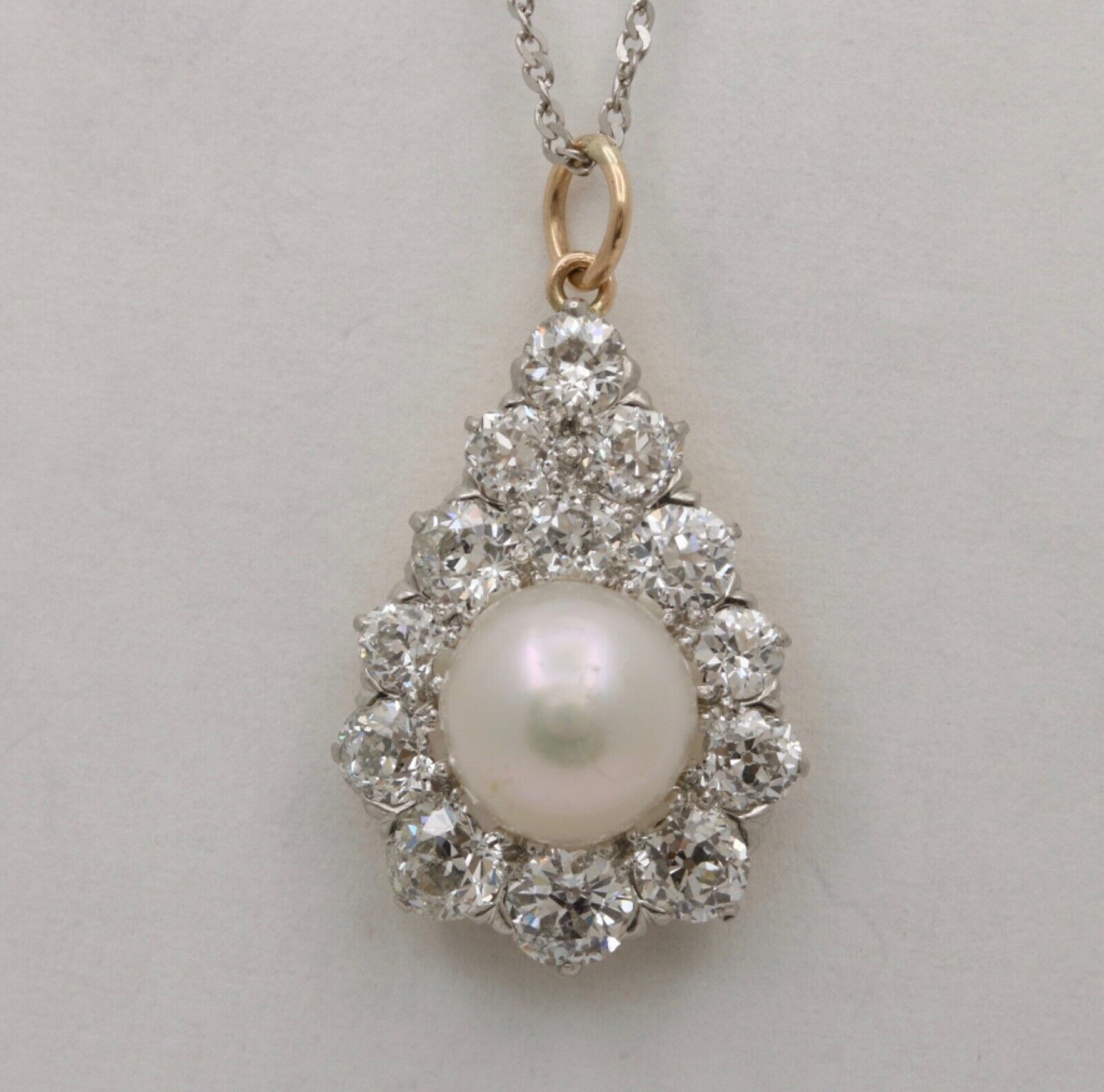 Vintage 18K Yellow Gold & Platinum Diamond Pearl Pendant Charm