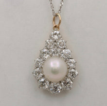 Load image into Gallery viewer, Vintage 18K Yellow Gold &amp; Platinum Diamond Pearl Pendant Charm
