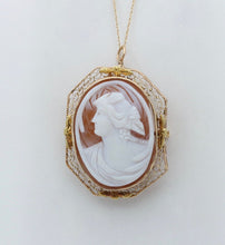 Load image into Gallery viewer, Victorian Carved Cameo 14K Yellow Gold Pendant Brooch
