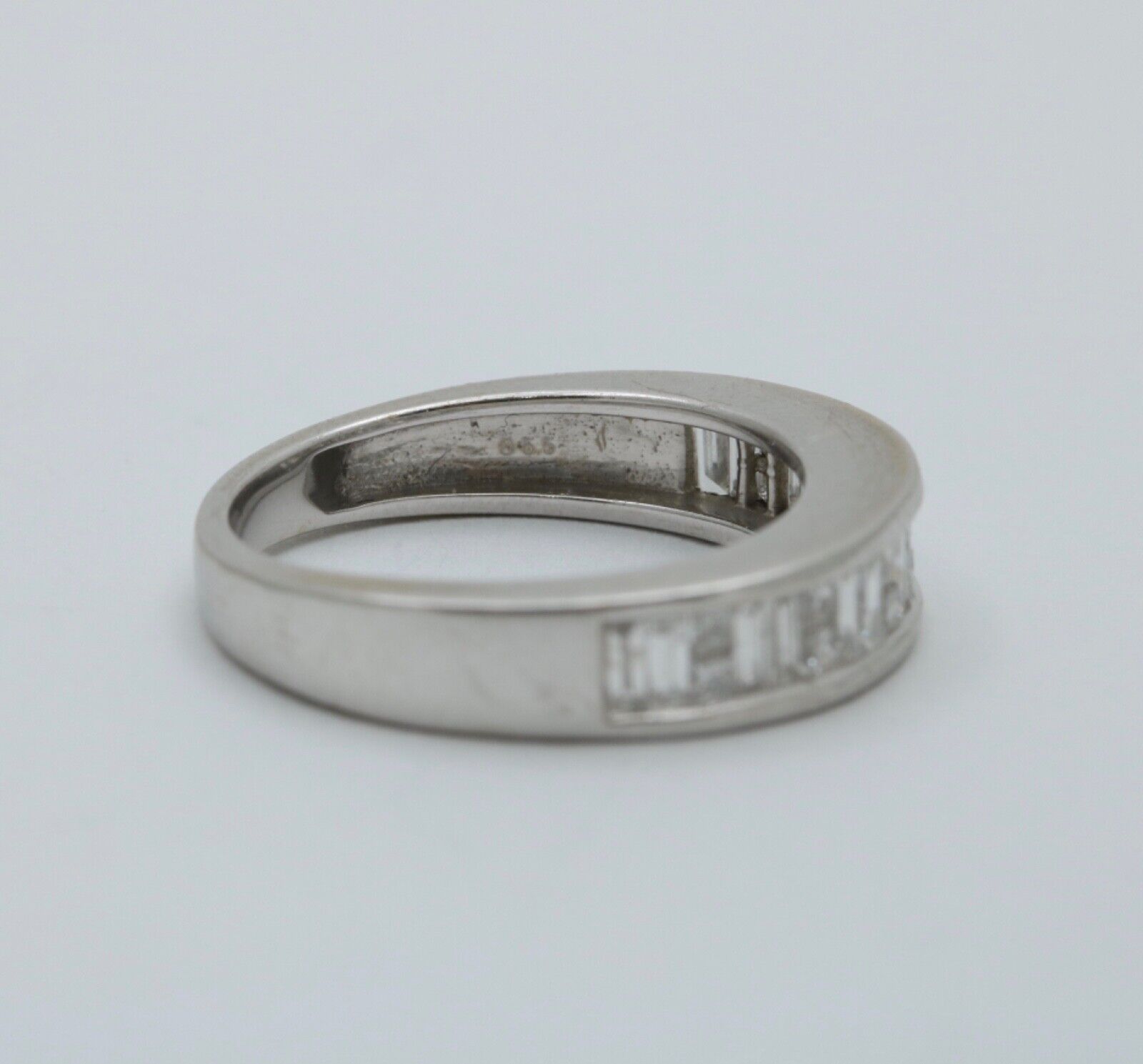 Vintage Baguette Table Cut Diamonds 14K White Gold Band Ring