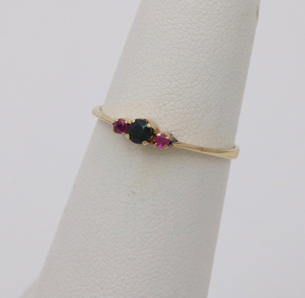 Vintage Blue Sapphire Ruby 14K Yellow Gold Ring