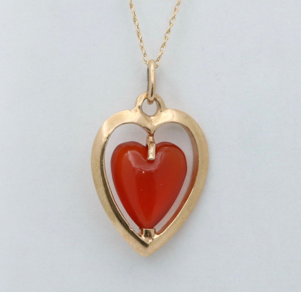 Vintage 14K Yellow Gold Carnelian Heart Pendant