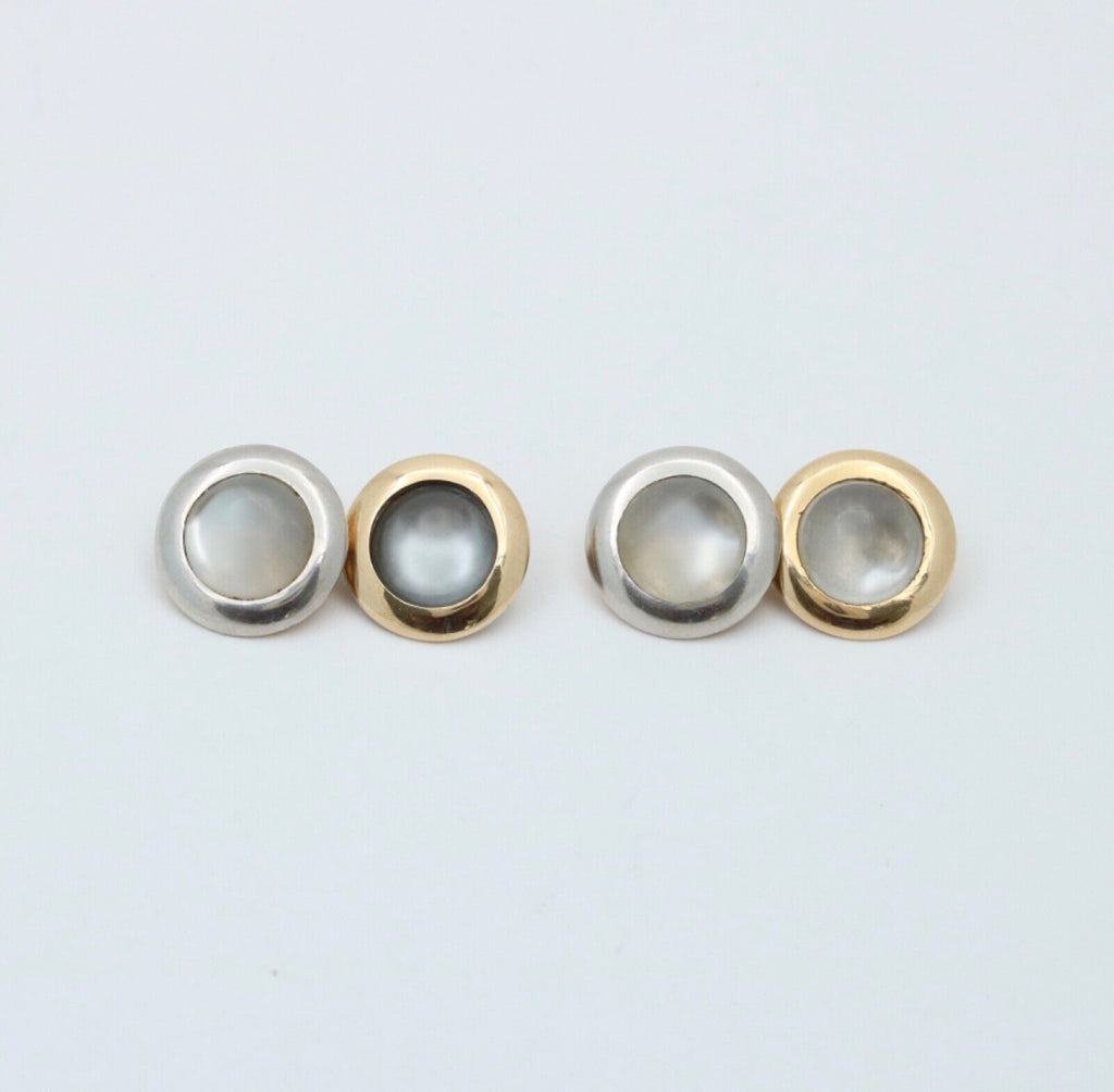 Vintage 18K White & Yellow Gold Moonstone Cufflinks