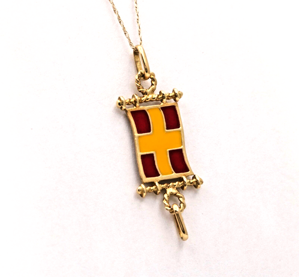 Vintage Nautical Flag 18K Yellow Gold Enamel Pendant Charm