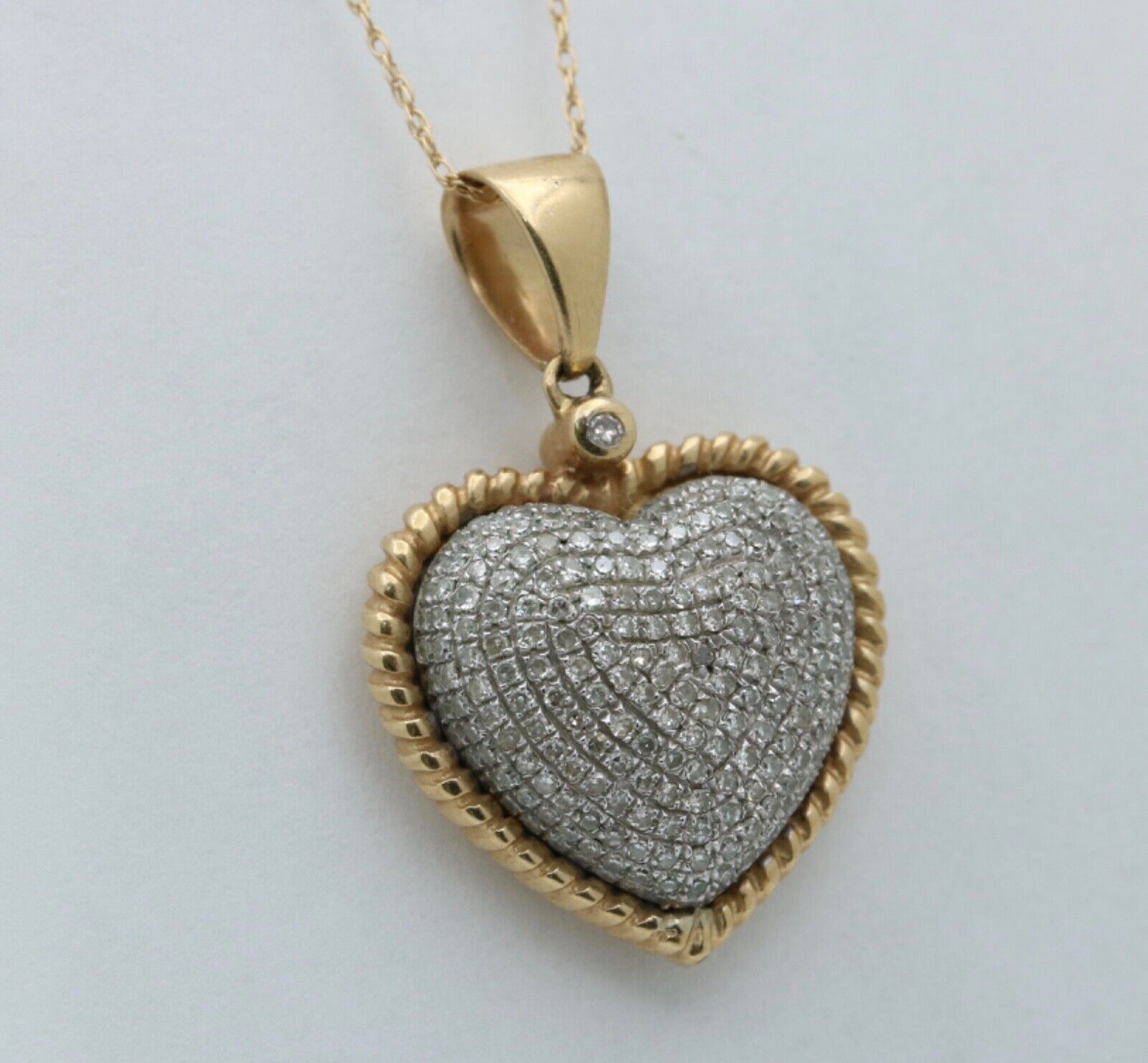 Vintage 10K Yellow & White Gold Diamond Heart Charm