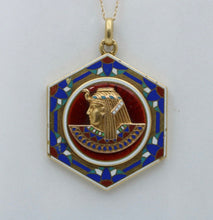 Load image into Gallery viewer, Vintage Egytian Pharoh Enamel 18K Yellow Gold Locket Pendant
