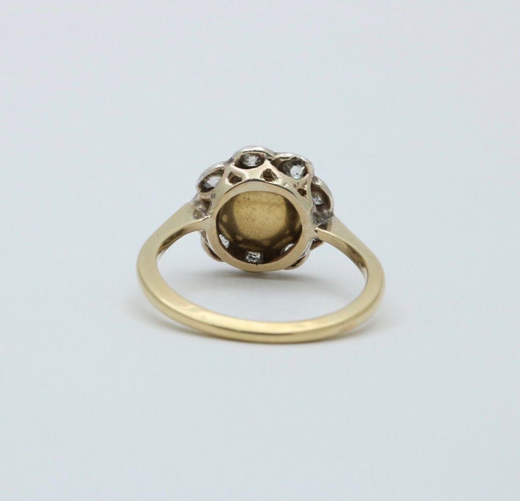 Victorian English Rose Cut Diamonds Pearl 18K Yellow White Gold Ring