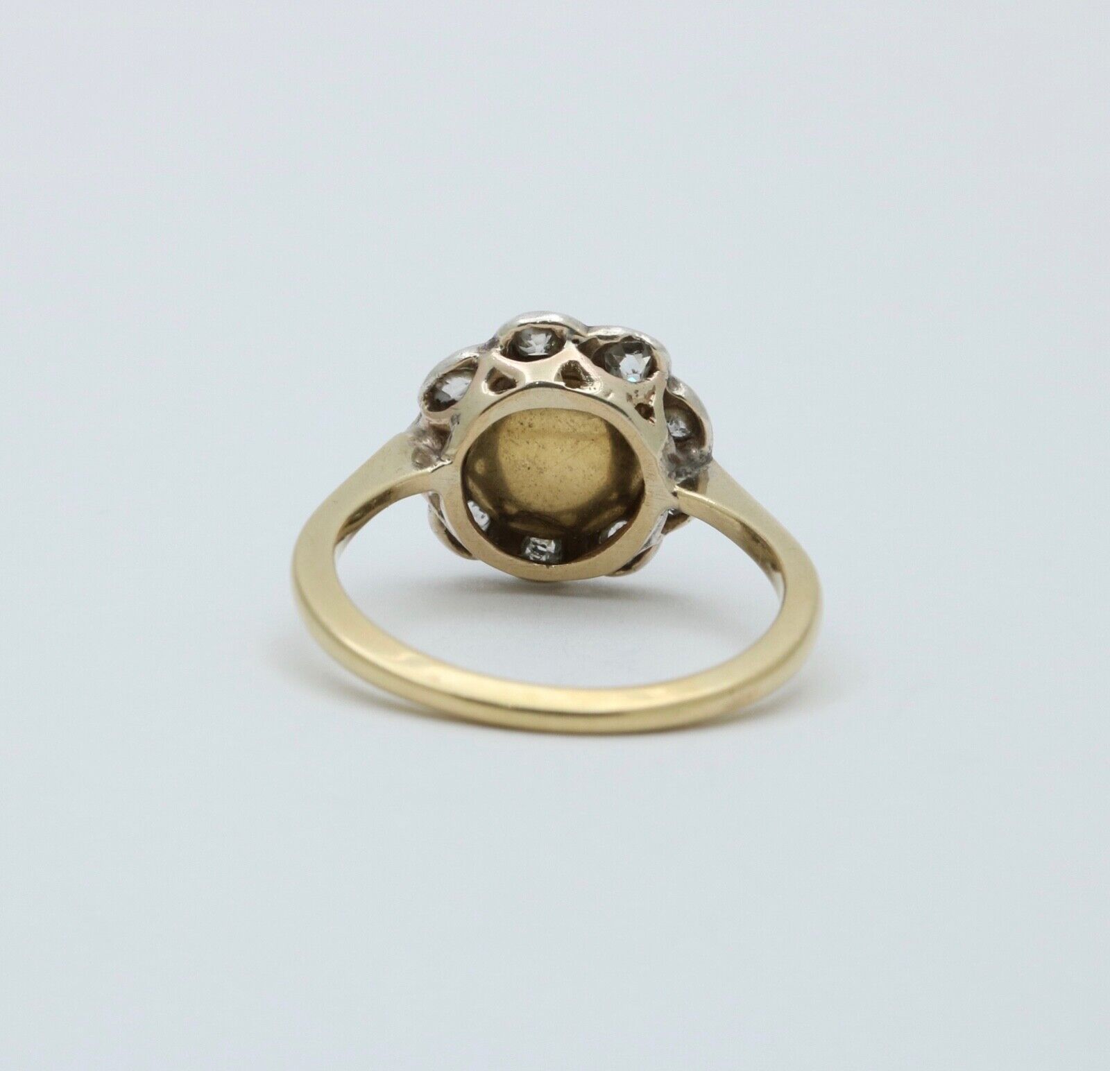 Victorian English Rose Cut Diamonds Pearl 18K Yellow White Gold Ring