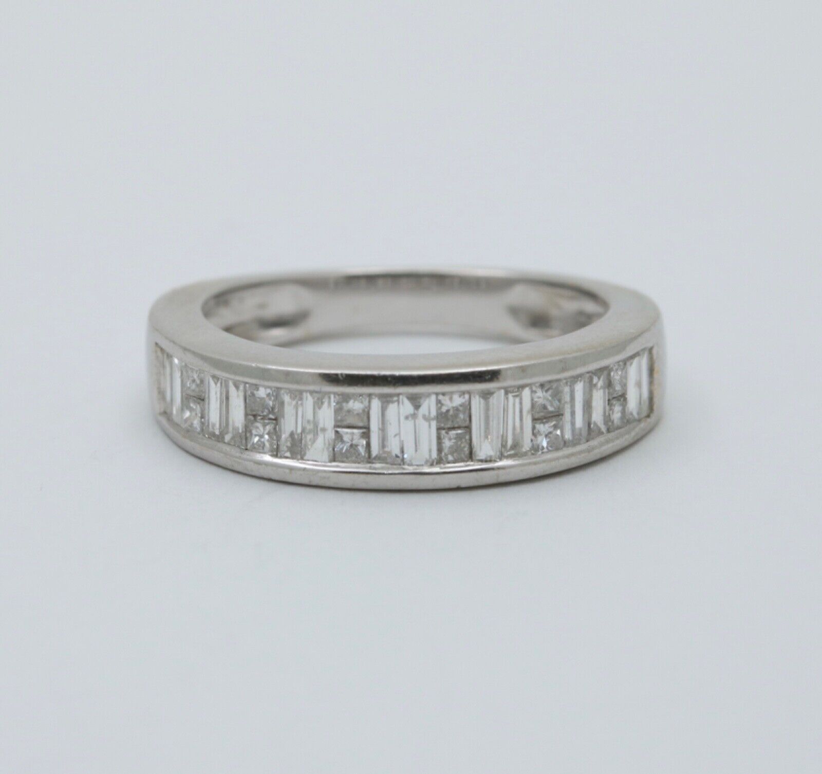 Vintage Baguette Table Cut Diamonds 14K White Gold Band Ring