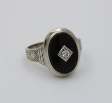 Load image into Gallery viewer, Art Deco Black Onyx Diamond 14K White Gold Ring
