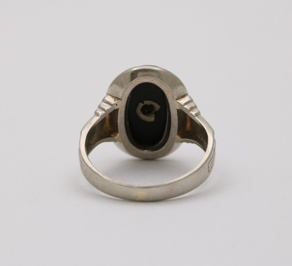 Antique Art Deco 14K White Gold Onyx & Diamond Ring