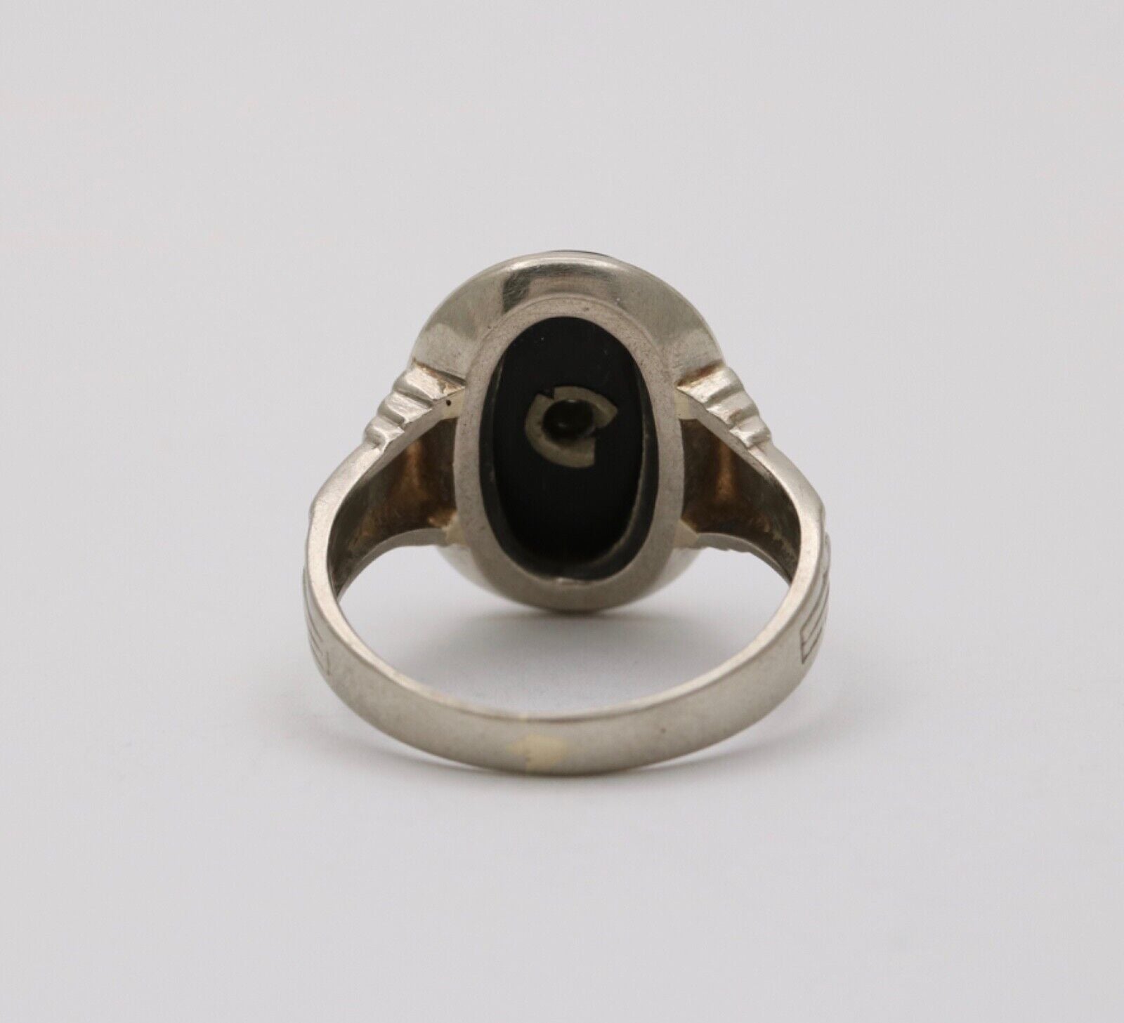 Antique Art Deco 14K White Gold Onyx & Diamond Ring