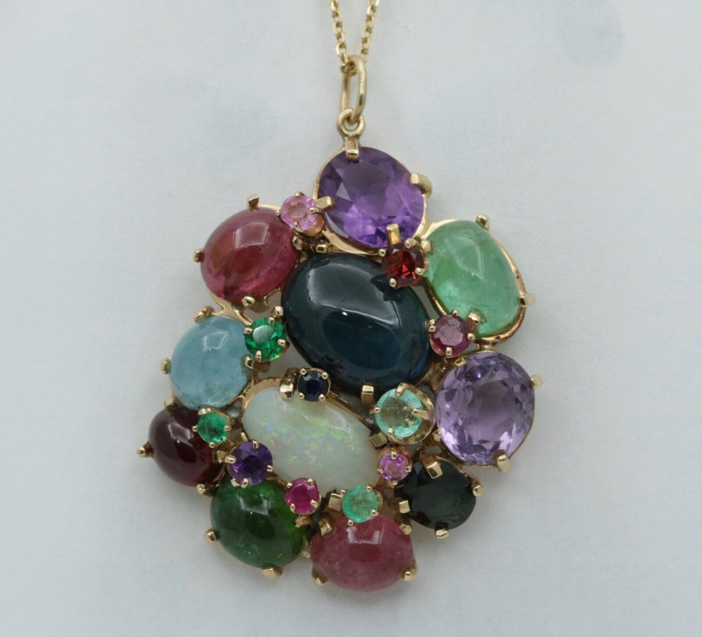 Vintage Multi-stone 14K Yellow Gold Pendant