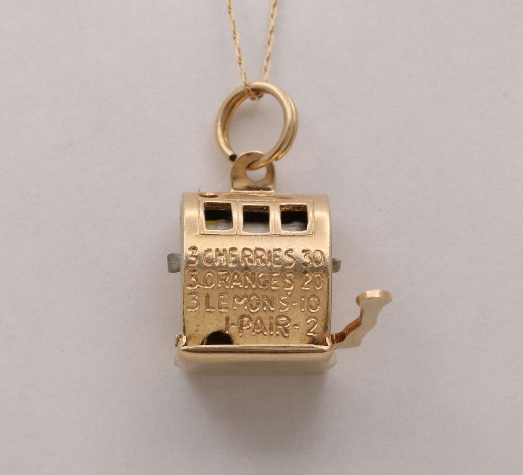 Vintage Slot Machine Moveable 14K Yellow Gold Pendant Charm