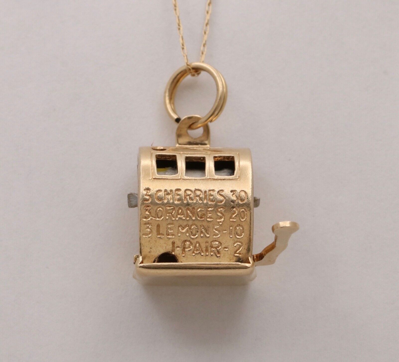Vintage Slot Machine Moveable 14K Yellow Gold Pendant Charm