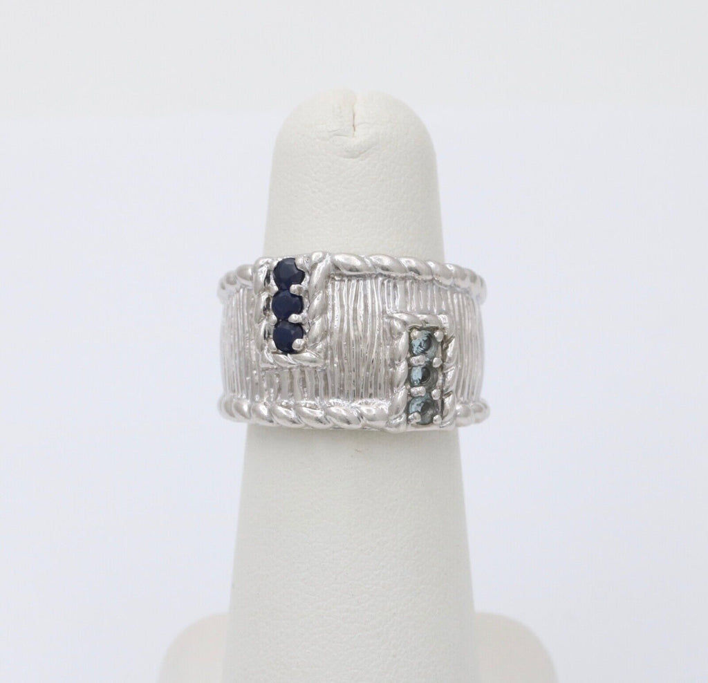 Judith Ripka 925 Sterling Silver Synthetic Stones Wide Band Ring