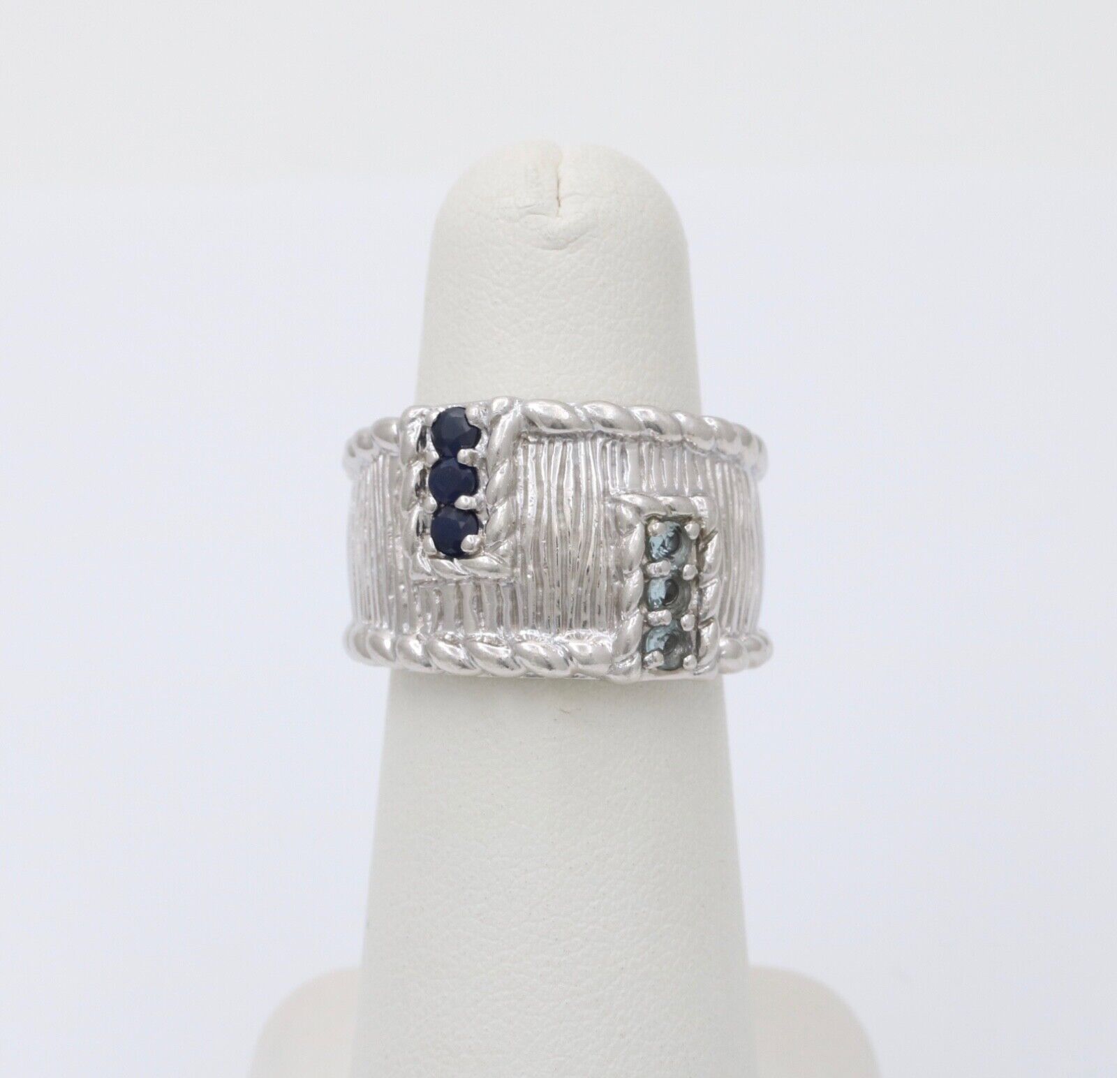 Judith Ripka 925 Sterling Silver Synthetic Stones Wide Band Ring
