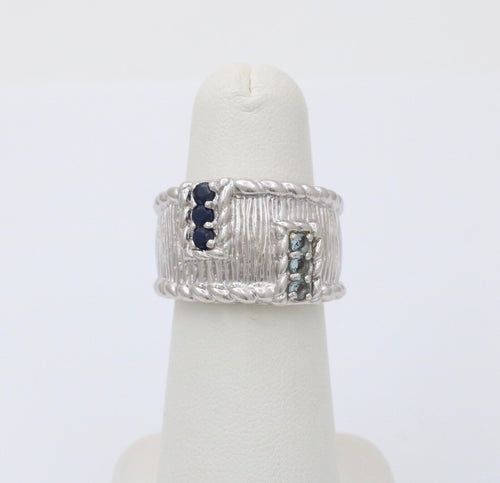 Judith Ripka 925 Sterling Silver Synthetic Stones Wide Band Ring