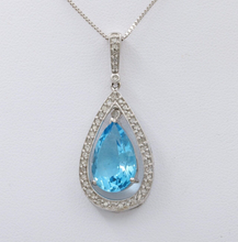 Load image into Gallery viewer, Vintage Dangling Blue Topaz Diamonds White Gold Pendant and Chain
