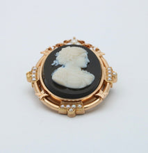 Load image into Gallery viewer, Victorian 14K Rose Gold Black Onyx Cameo Pendant Brooch
