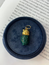 Load image into Gallery viewer, Vintage England 9K Yellow Gold Carved Malachite Owl Charm Pendant
