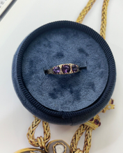 Load image into Gallery viewer, Victorian 14K Yellow Gold Three Stones Amethyst  &amp; diamond Ring
