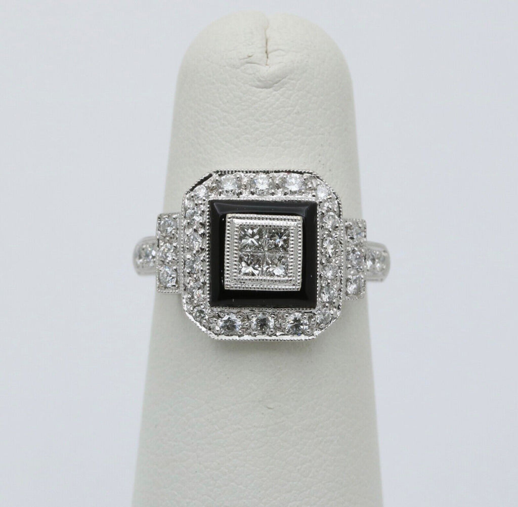 Vintage Diamonds 18K White Gold Deco Style Ring