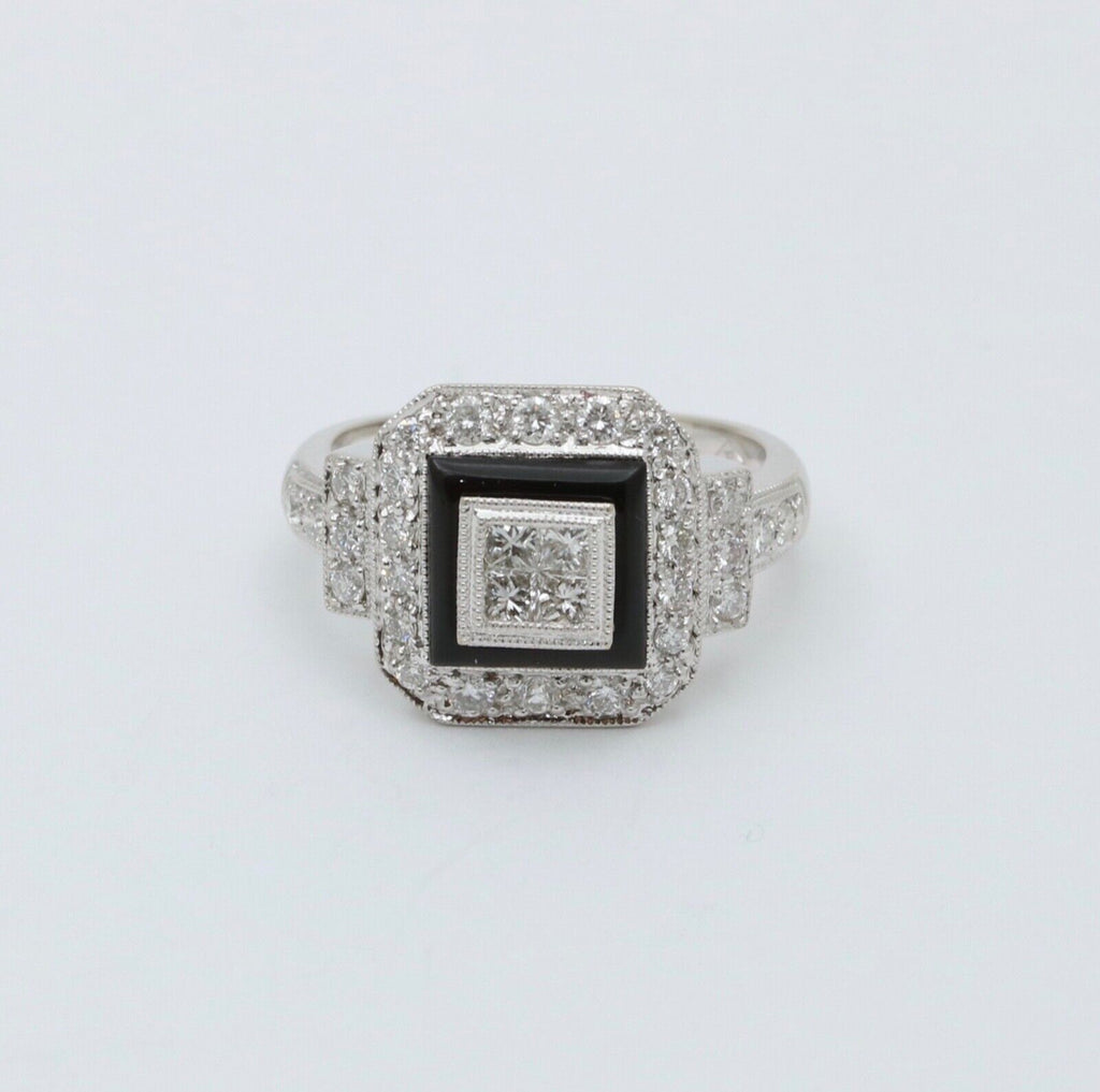 Vintage Diamonds 18K White Gold Deco Style Ring