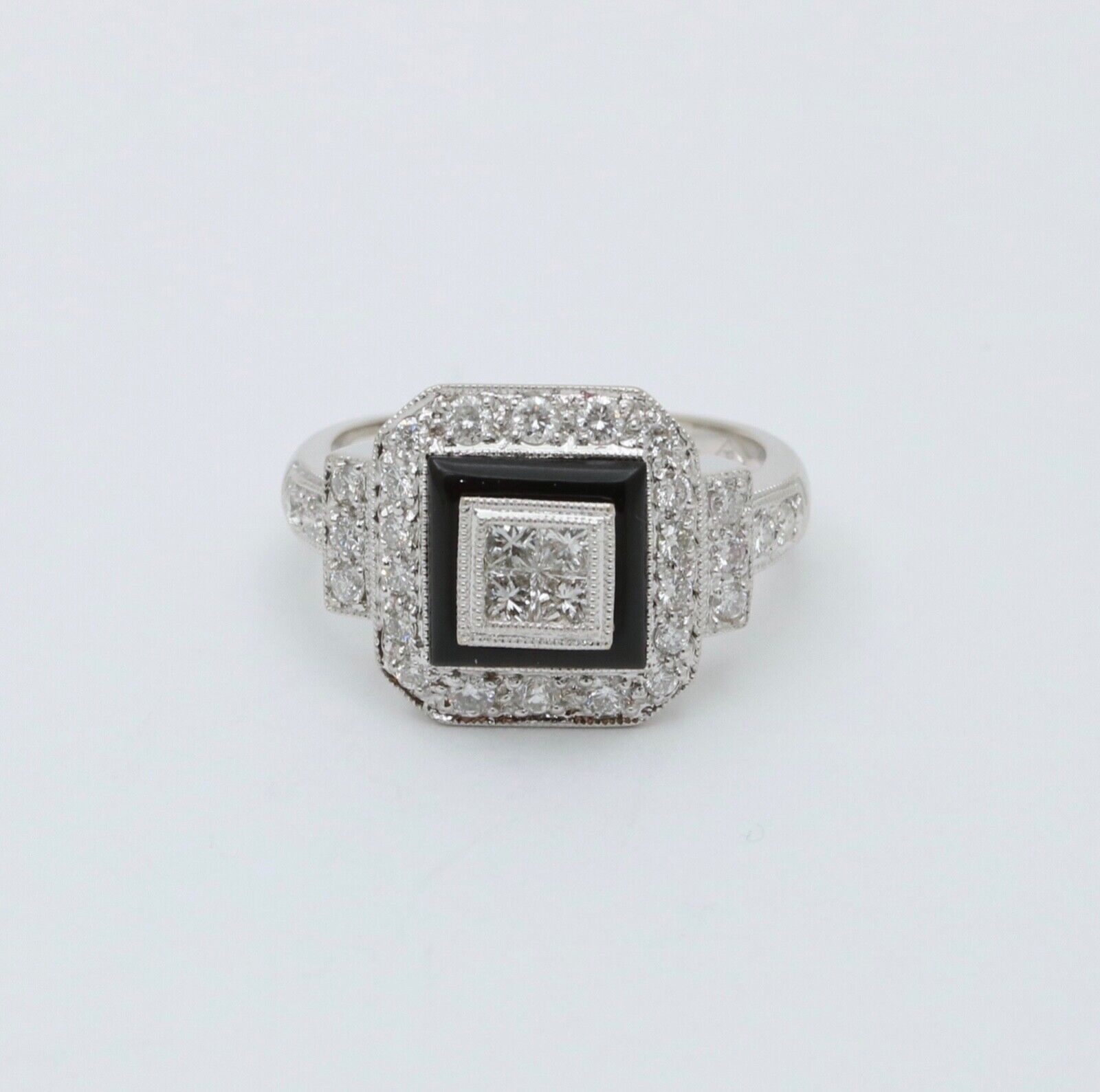 Vintage Diamonds 18K White Gold Deco Style Ring
