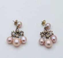 Load image into Gallery viewer, Bohemian Style Silver Pink Pearl Enamel Chandelier Earring
