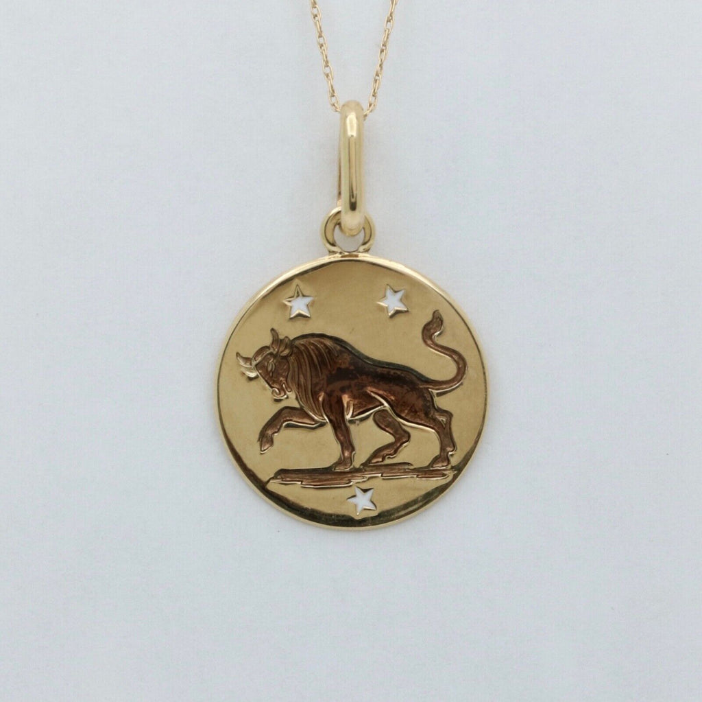 Vintage 14K Yellow Gold Zodiac Taurus Enamel Charm Pendant