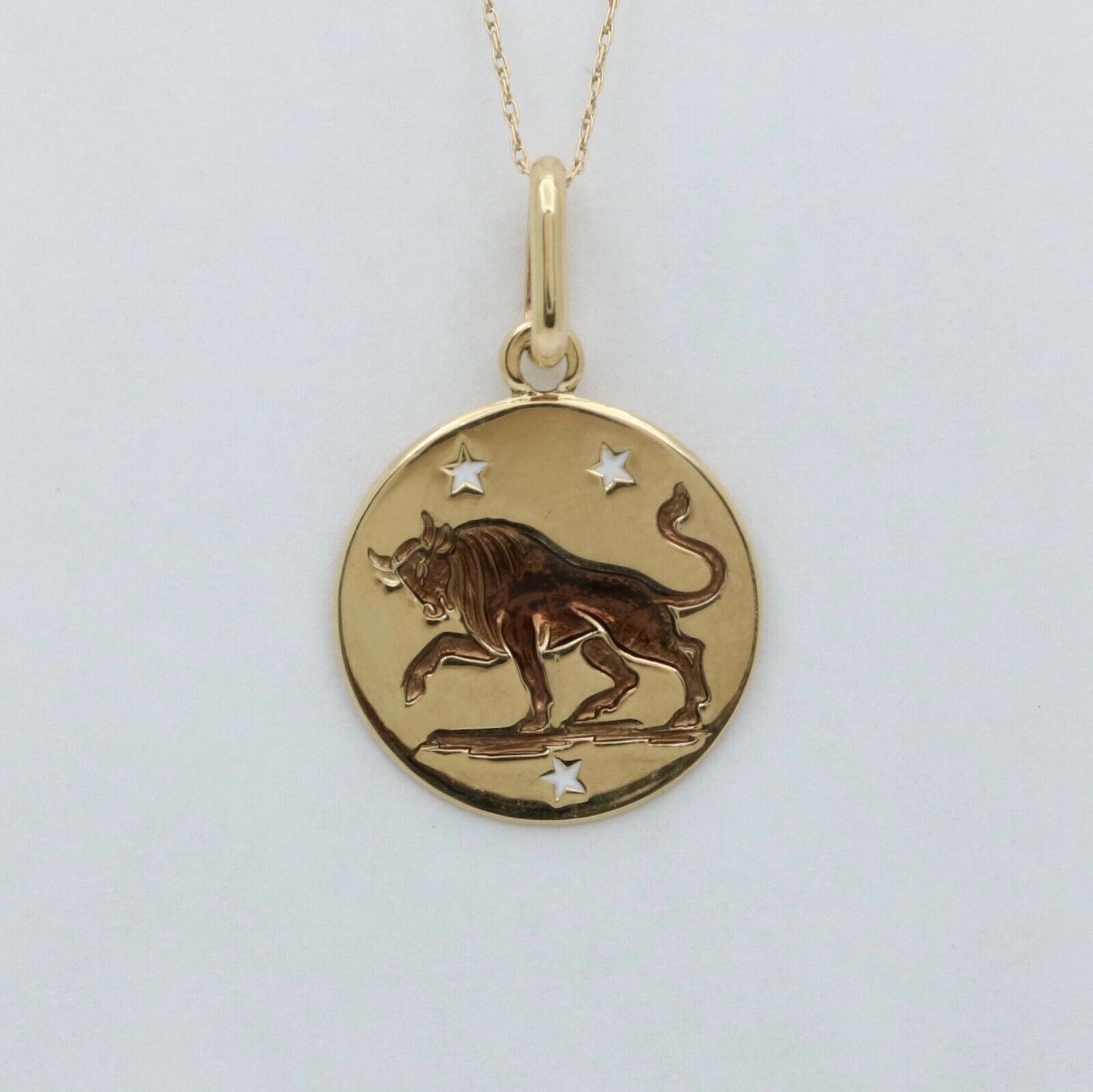 Vintage 14K Yellow Gold Zodiac Taurus Enamel Charm Pendant