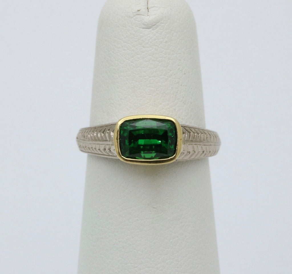 Vintage Tsavorite Garnet 18K White Yellow Gold Ring